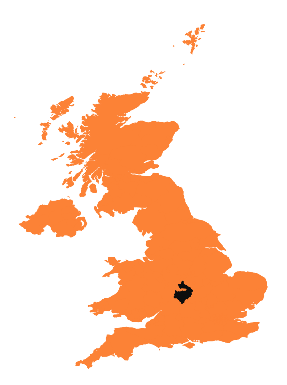 A map of the United Kingdom showing nationwide coverage from our location in the Midlands